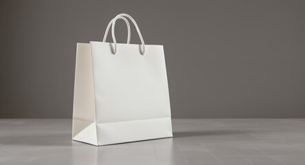 Empty White Shopping Bag with Handles on Simple Neutral Background for Retail Gifts and Brand