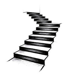 Hand drawn illustration featuring a staircase leading upwards with a wall on the upper level