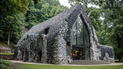 Stone chapel nestled in a forest