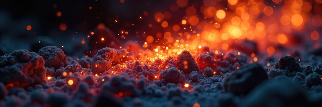 Close-up shot of glittering, incandescent embers glowing and fading, leaving trails of sparkling ash The image evokes a sense of ephemeral beauty and fiery magic , ephemeral, magical, detail