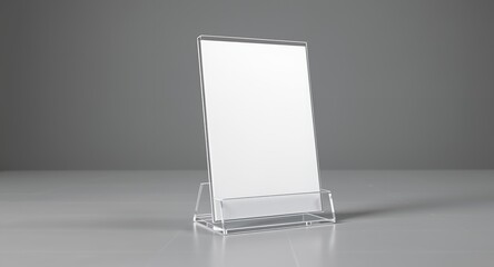 Transparent Acrylic Sign Holder Mockup with Blank Insert on a Minimalist Gray Studio Background