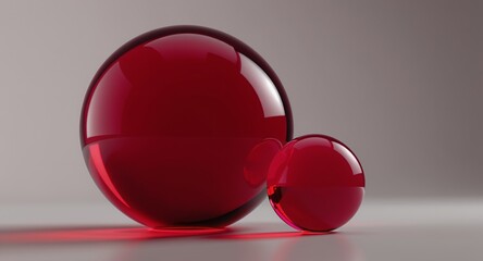 Vibrant Red Glass Spheres Two Glossy Translucent Orbs Reflecting Light on a Minimalist Studio