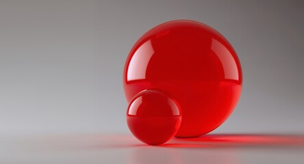 Vibrant Red Glossy Spheres Abstract Geometric Objects with Reflections on a Clean Gray Backgro
