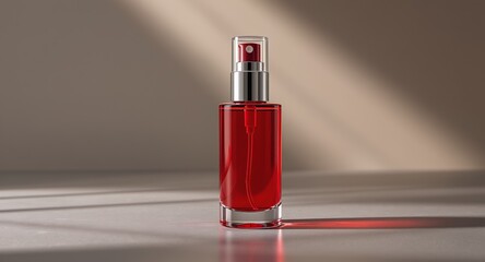 Vibrant Red Spray Bottle with Silver Top and Clear Cap Ideal for Perfume or Cosmetic Product D