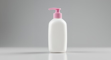 White Pump Bottle with Pink Dispenser Isolated on Grey for Product Mockup Lotion Soap or Cos