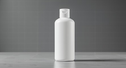 White Unlabeled Product Bottle on Grey Tiled Background for Cosmetic and Personal Care Mockup