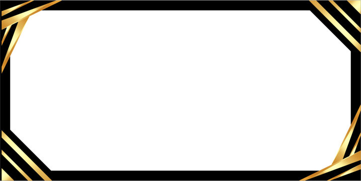 Elegant black and gold frame with decorative ribbon corners. Vector background template for formal invitations, certificates, or mourning cards.
