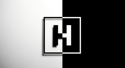 Abstract Letter H in Black and White Minimalist Design