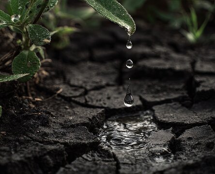 Water droplet falling on cracked earth - Powered by Adobe