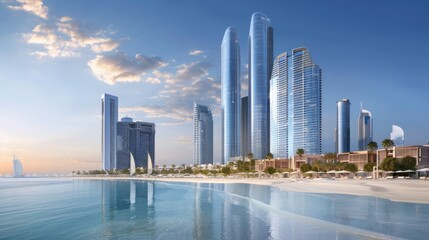 Fototapeta premium Coastal cityscape with modern high rise buildings