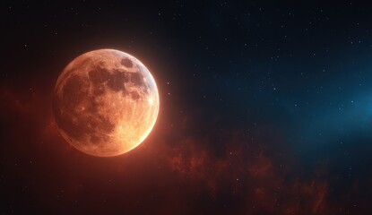Blood Moon rising over nebula, night sky, cosmic background, celestial event, astronomy poster