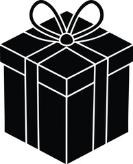 Black and white isometric gift box with ribbon and bow present 1