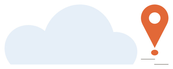 Cloud and orange location pin with dynamic motion lines. Ideal for technology, cloud computing, navigation, data transfer, connectivity, geolocation, digital concepts. Clean simple flat metaphor