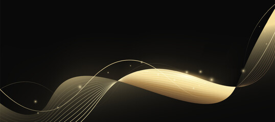 Golden Luxury Wave Lines On Black background. Abstract Modern