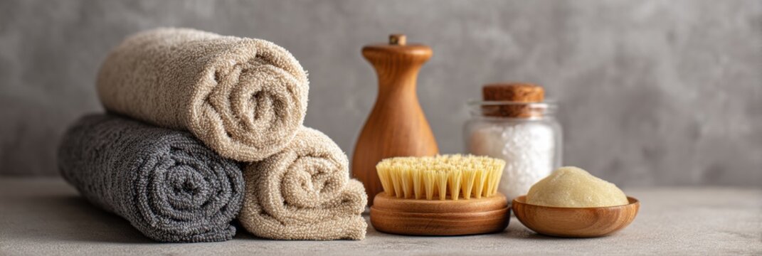Relaxing Home Spa Corner With Rolled Towels and Facial Tools for Pampering Self-Care
