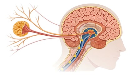 Optic nerve cross-section — bundled axons from ganglion cells exiting the retina, curving toward the brain’s visual cortex