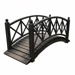 Dark wood garden arch bridge isolated on white background