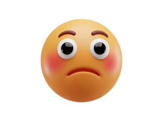 Fototapeta premium A sad and worried yellow emoji face with blushing cheeks and wide eyes isolated on transparent background