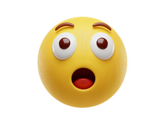 Surprised yellow emoji face with wide open mouth and big eyes expressing shock and astonishment isolated on transparent background