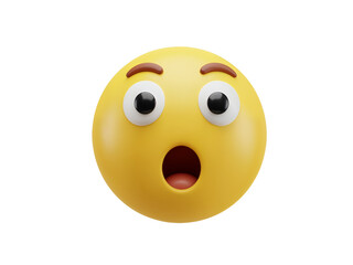 A surprised yellow emoji with wide open eyes and mouth expressing shock and amazement isolated on transparent background