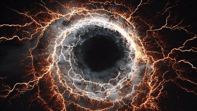 Circular energy vortex with lightning-like streaks