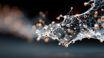Abstract network of interconnected spheres, with glowing connections against a dark backdrop