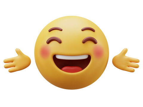 Joyful and happy emoji with open arms reaching out in a welcoming gesture isolated on transparent background