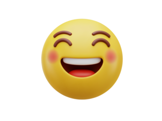 Joyful laughing emoji with rosy cheeks and closed eyes conveying extreme happiness and amusement isolated on transparent background