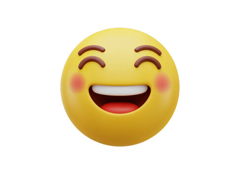 Joyful laughing emoji with rosy cheeks and closed eyes conveying extreme happiness and amusement isolated on transparent background