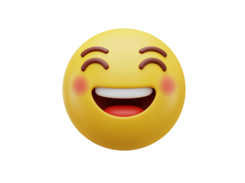 Joyful laughing emoji with rosy cheeks and closed eyes conveying extreme happiness and amusement isolated on transparent background