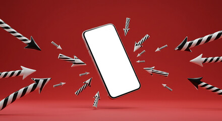 Smartphone surrounded by stylized black and white arrows