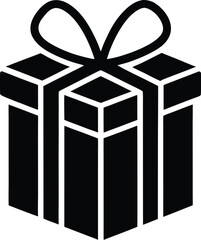 Black and white simple icon of a gift box with a ribbon bow gift box icon present icon