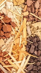 Abstract Texture of Soil and Straws in Natural Brown Earth Tones Top View