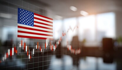 Stock market graph with US flag