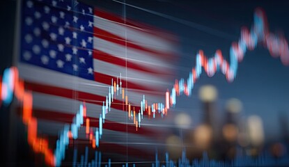 Stock market graph overlaid with American flag