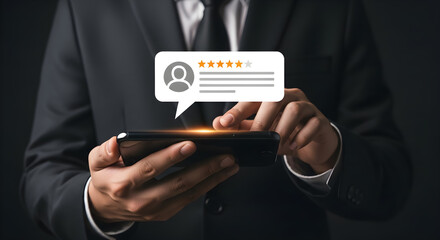 Customer Feedback Review Stars on Mobile Phone