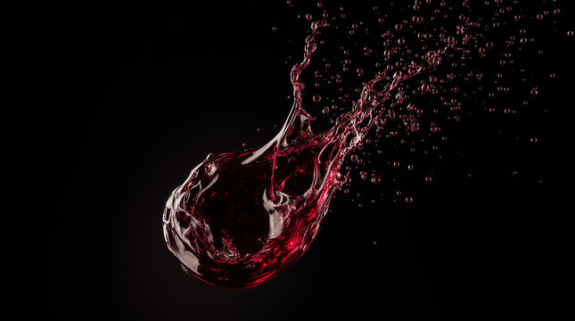 Generative AI Red Wine Splash on Black Red wine Liquid Dark background Black background Drink Alcohol Motion Fluid Pouring Beverage Still life Closeup Luxury - High Quality