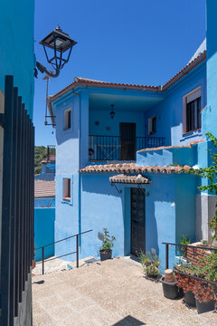 Blue streets and houses of the Pitufos village of Juzcar, in the Ronda mountains in Malaga province. Andaluc&iacute;a, Spain.