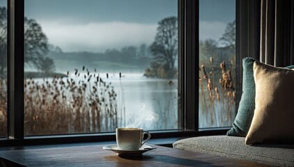 Tranquil lake view from a cozy room