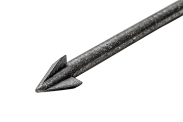 Closeup of a Metal Arrowhead Point Sharp Tip Black Background,