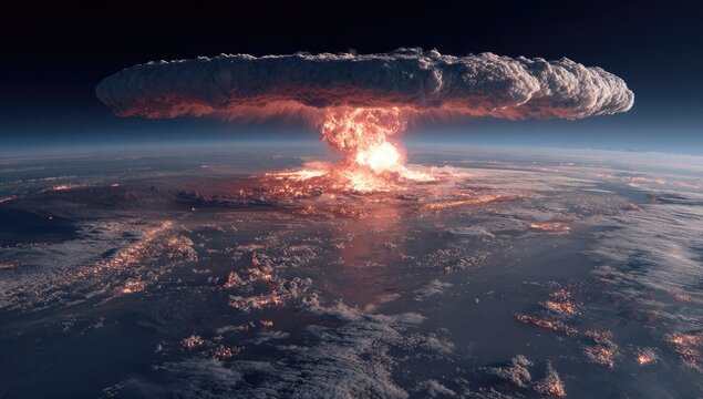 Massive explosion over a planet