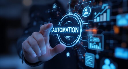 Hand Interacting with a Futuristic Automation Interface