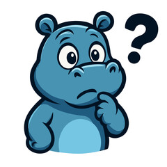 Cartoon hippo ponders a question mark