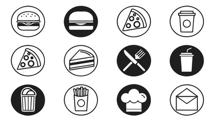 Restaurant Collection of simple icons set representing food and entertainment