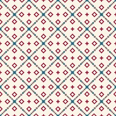 Geometric Seamless Pattern with Red Blue and Gray Tones Over Beige Background