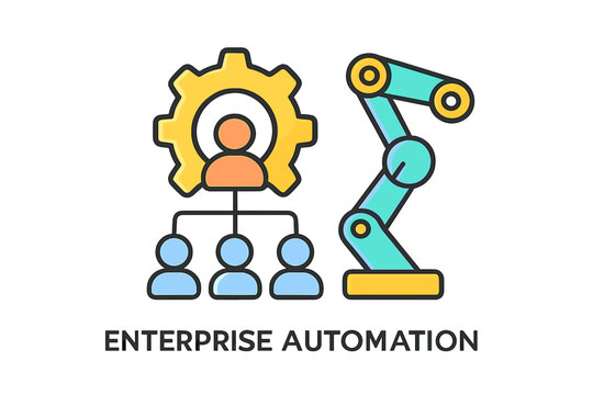 Enterprise automation concept with gear, people, and robotic arm enterprise automation icons - Powered by Adobe