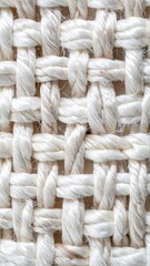 Closeup View of Woven White Fabric Textile Texture Background with Intricate Pattern