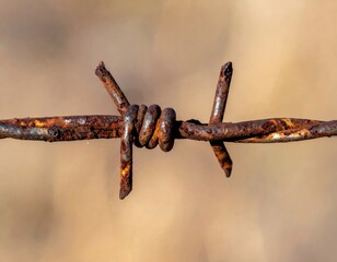 Close Up of Weathered Orange Rusty Barbed Wire Security Fencing in Countryside