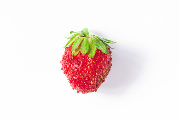 Single strawberry on white background