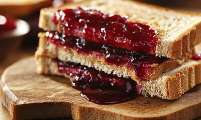 Peanut butter and jelly sandwich close up - Powered by Adobe